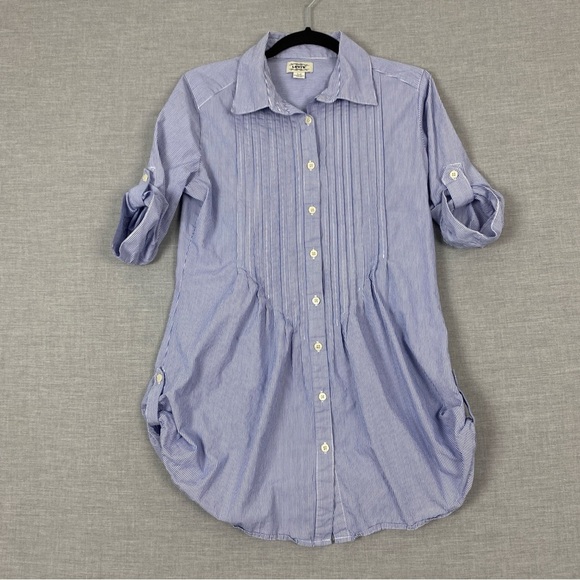 Levi's Pinstripe Button Up Shirt Cotton Button Tab Sleeves and Cuff Sz Small - Picture 1 of 8